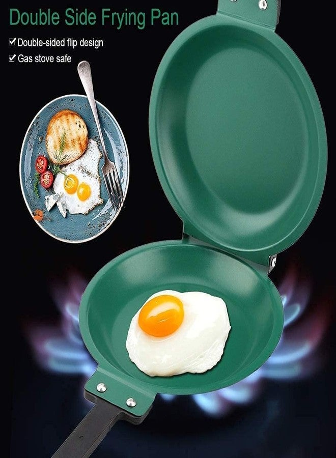 BYRM Double Sided Frying Pan, Omelet Maker Pan, Double Sided Non-Stick Ceramic Coating Frying Pan with Lid for Frying Eggs Pancakes for Home Kitchen Cookware Stovetop Disk with Handle - Image 5